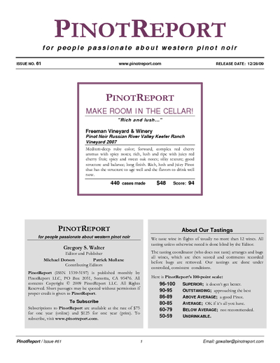 Pinot Report:
94 points for Freeman's RRV and Keefer Ranch cover