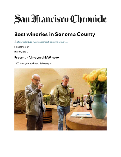 Freeman Named One of the Best Wineries in Sonoma County by SF Chronicle cover