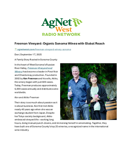 Freeman Vineyard: Organic Sonoma Wines with Global Reach cover