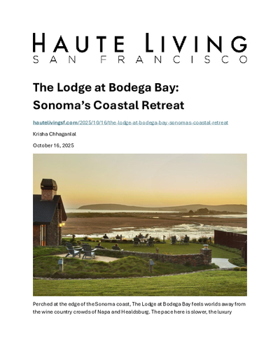 Freeman Featured in Haute Living San Francisco: A Taste of Sonoma’s Coast cover