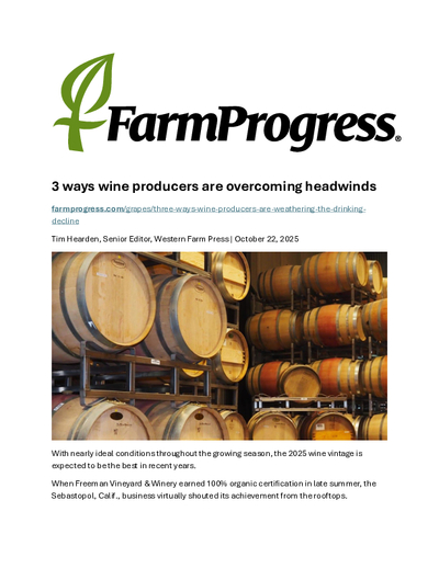 FarmProgress: Freeman Winery Goes 100% Organic and Meet Modern Wine Challenges cover