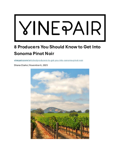 Freeman Named Among VinePair’s “8 Producers to Know” for Sonoma Pinot Noir cover