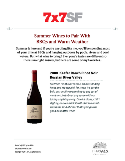 Summer Wines to Pair With BBQs and Warm Weather:
2008 Keefer Ranch Pinot Noir
Russian River Valley cover