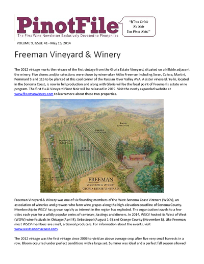 Sips of Recently Tasted California Pinot Noir 
Freeman Vineyard & Winery cover