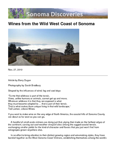 Wines from the Wild West Coast of Sonoma  cover