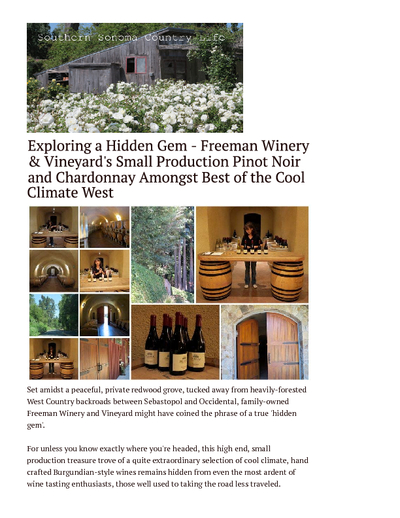 Exploring a Hidden Gem - Freeman Winery & Vineyard's Small Production Pinot Noir and Chardonnay Amongst Best of the Cool Climate West cover