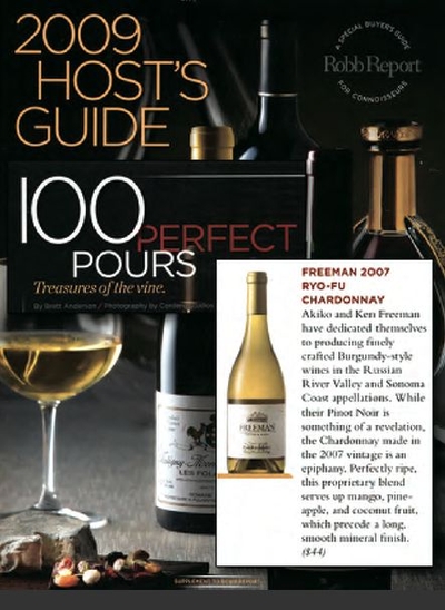 Robb Report:
100 Perfect Pours
Freeman's Ryo-Fu Chardonnay cover