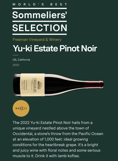 Yu-ki Estate Pinot Noir Earns Back-to-Back Recognition from World&rsquo;s Best Sommeliers&rsquo; Selection cover